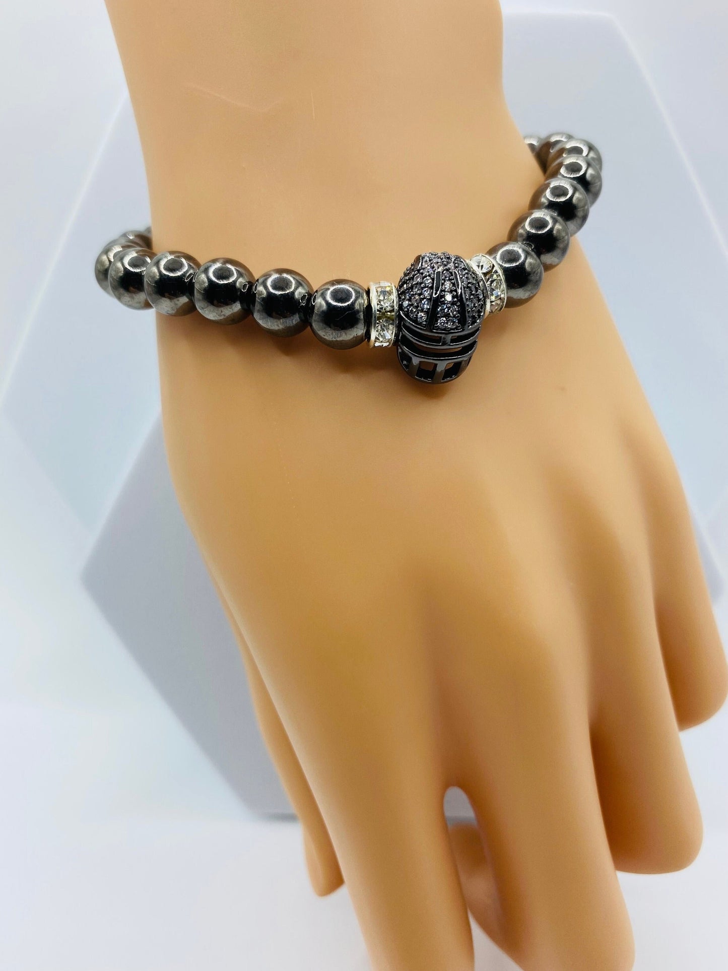 Las Vegas Raiders Bracelet: Hematite Gemstone Football Helmet Jewelry