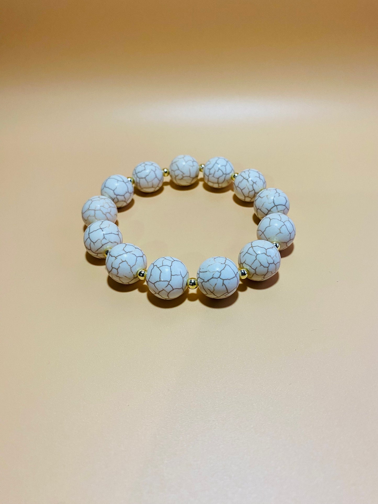 Handmade White Turquoise Bracelet: Gold-Plated Hematite Gemstone Beads