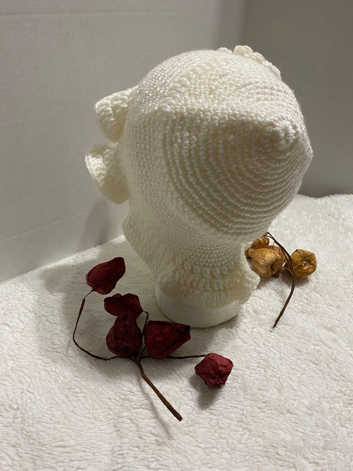 Handmade Crochet Bucket Hat: White Acrylic Flower Hat