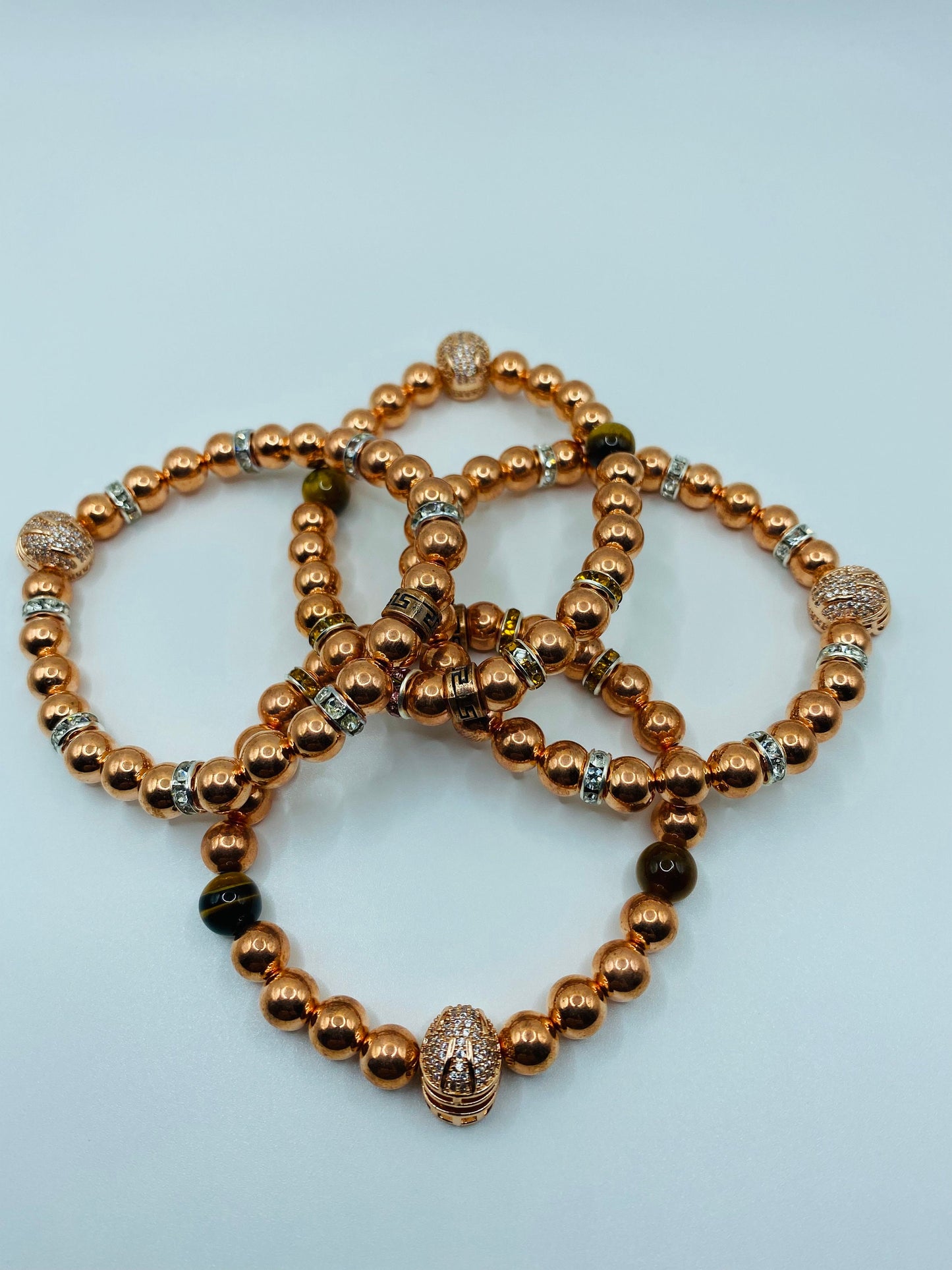 Rose Gold Hematite Bracelet: Spartan Helmet, Tiger's Eye Beads