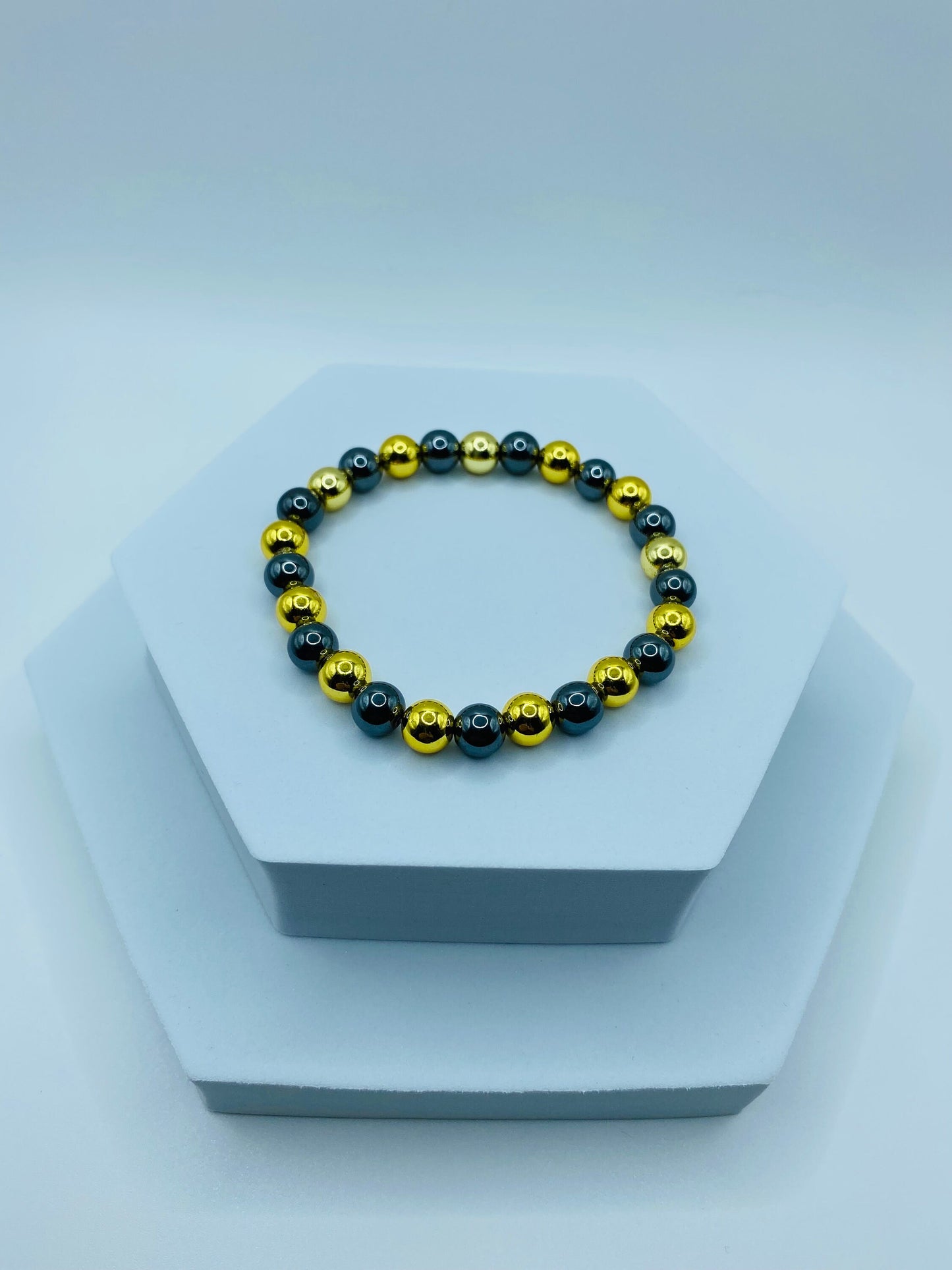 18k Gold & Black Hematite Gemstone Bracelet - Custom Sized