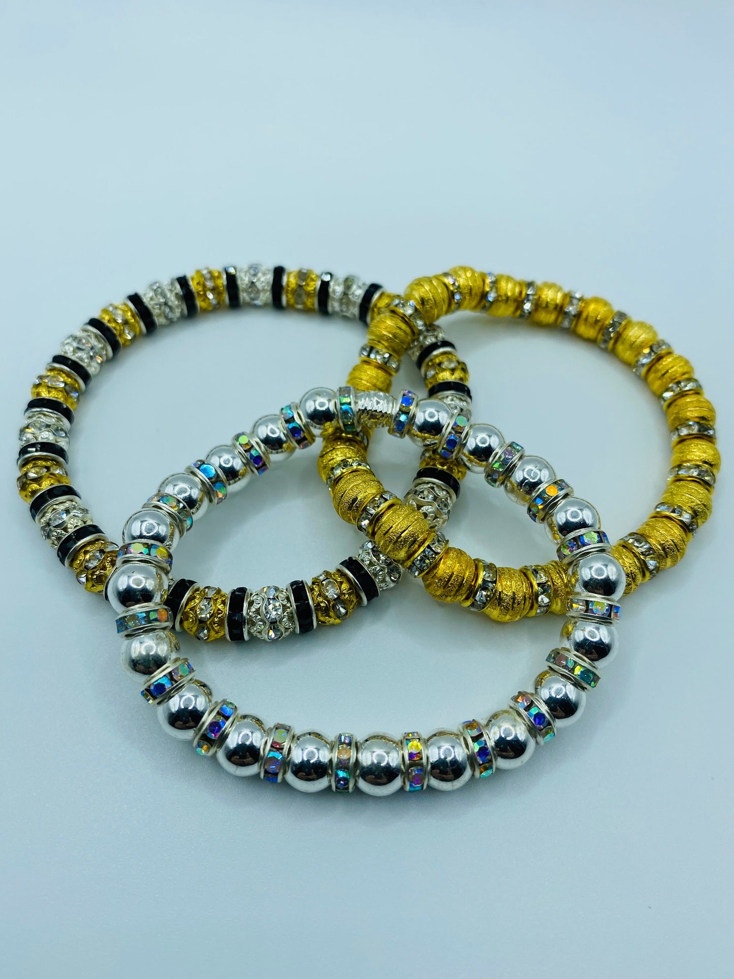 Mens Silver Hematite Bracelet with Rhinestone Accents