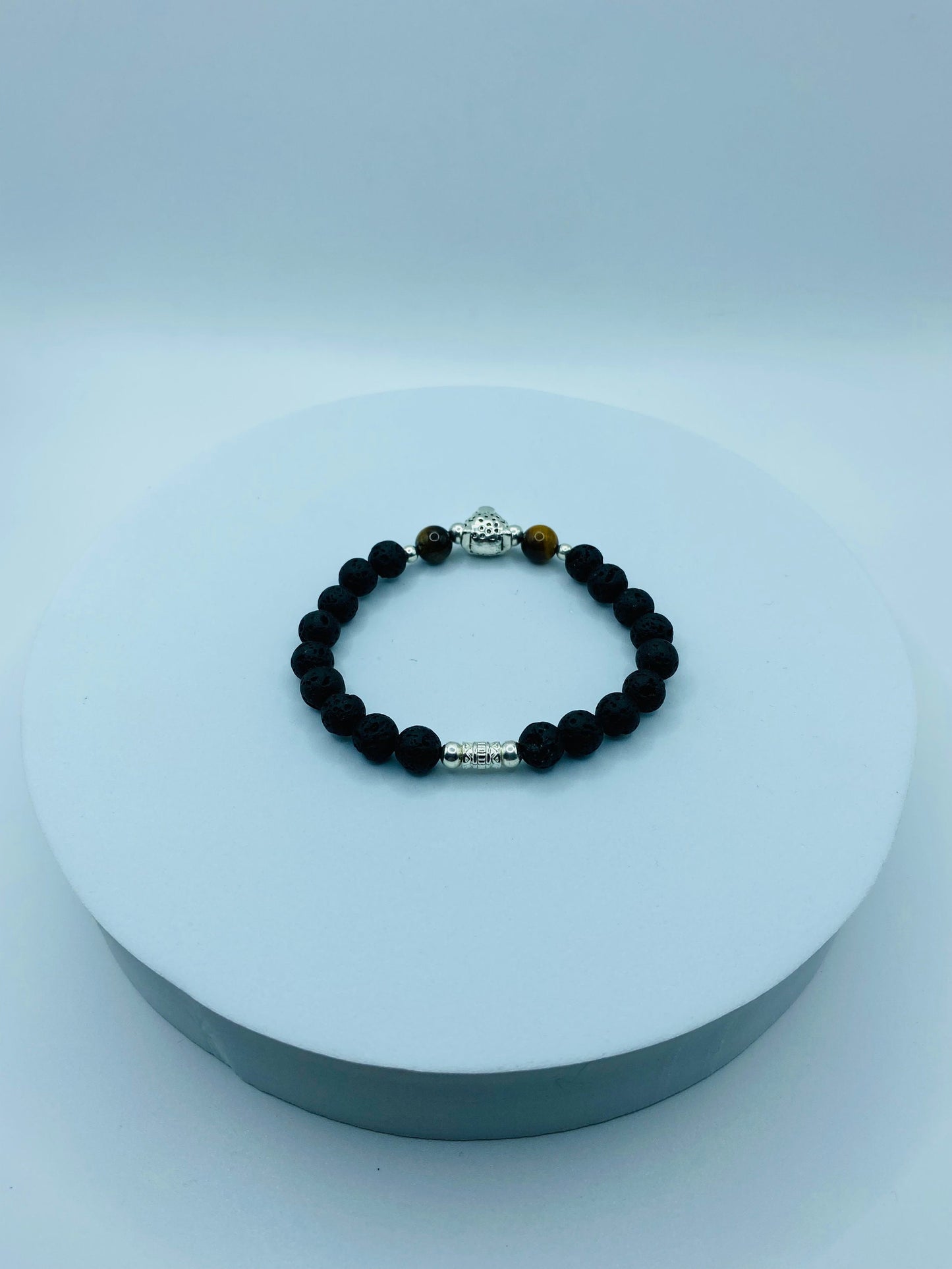 Leopard Charm Bracelet: Lava Rock & Tiger's Eye Gemstone Beads