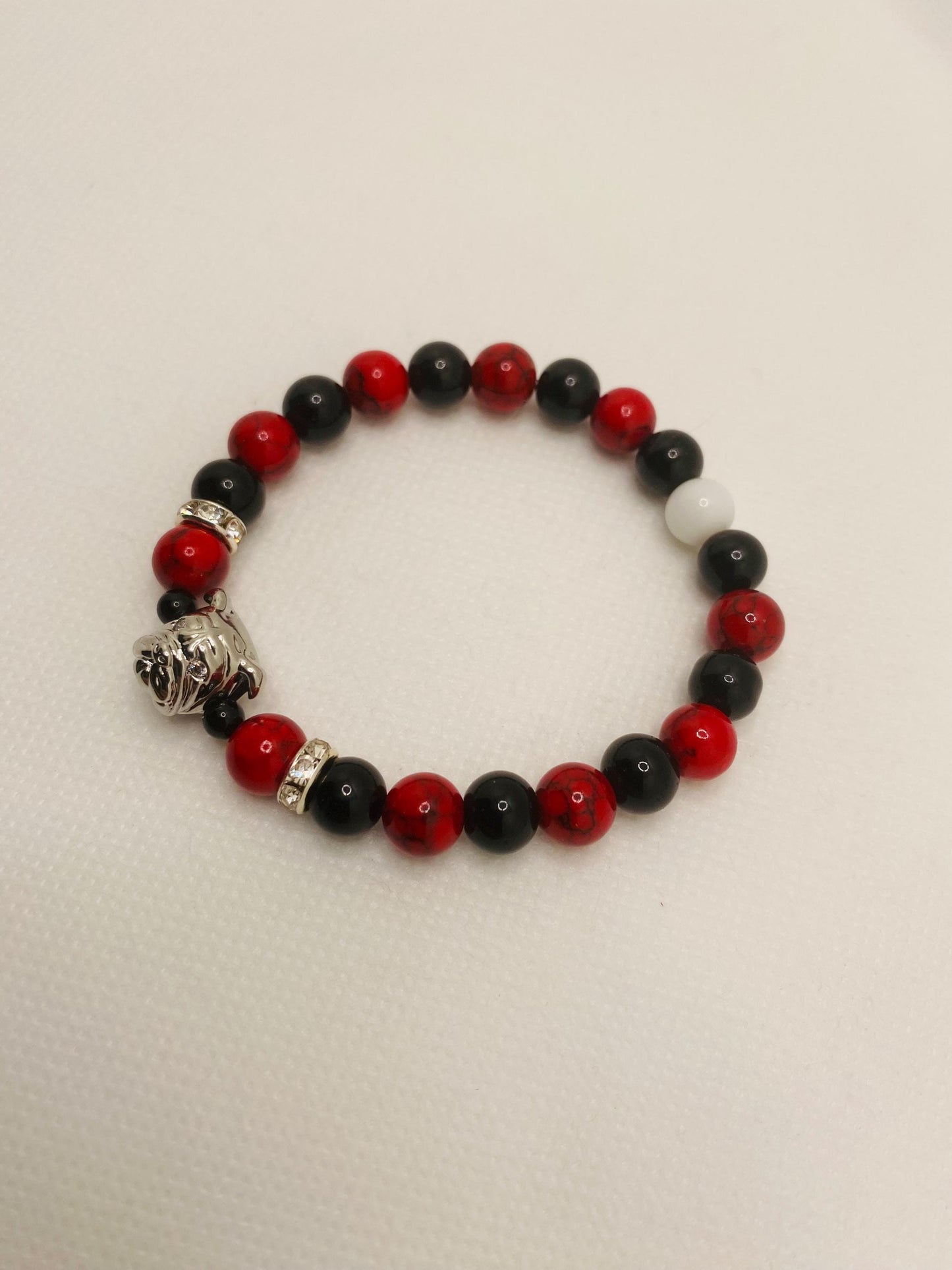 Georgia Bulldogs Gemstone Bracelet: Red Turquoise & Black Onyx, Dog Lover Gift
