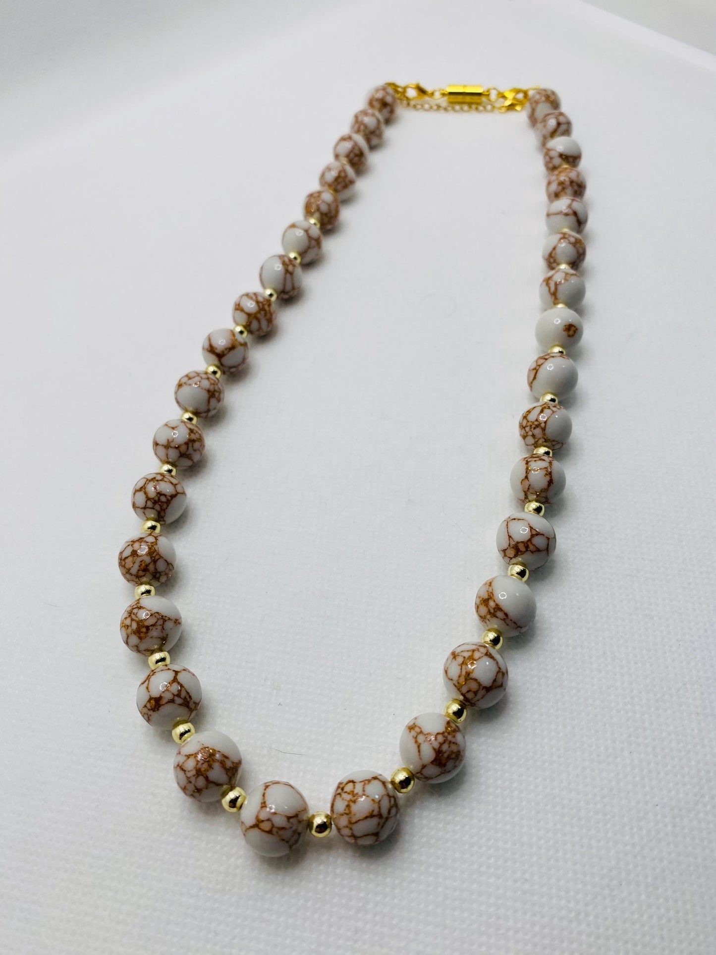 Howlite Gemstone Necklace: Gold Hematite Beaded Jewelry