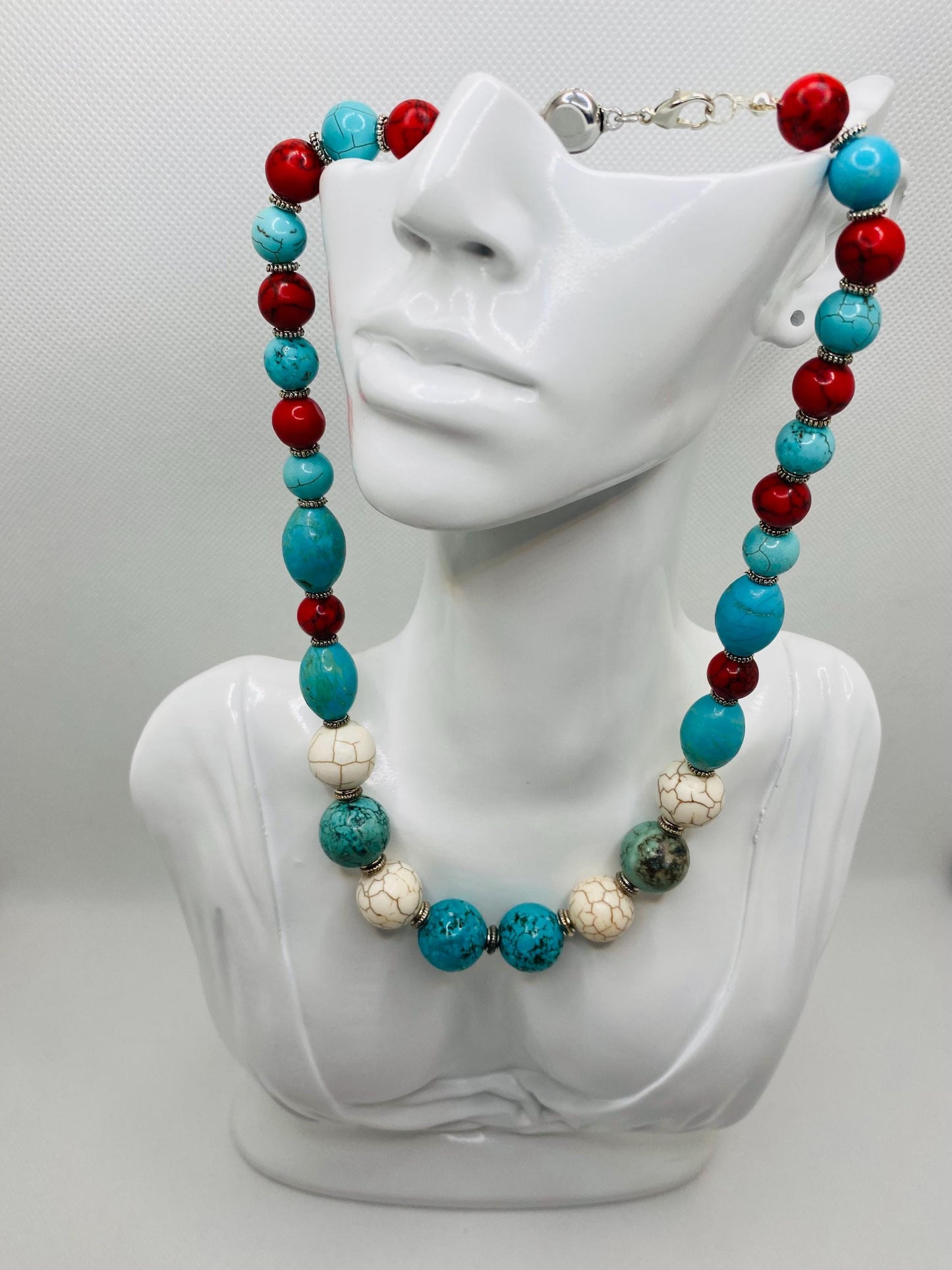 Handmade Turquoise Beaded Necklace: Boho Gemstone Jewelry