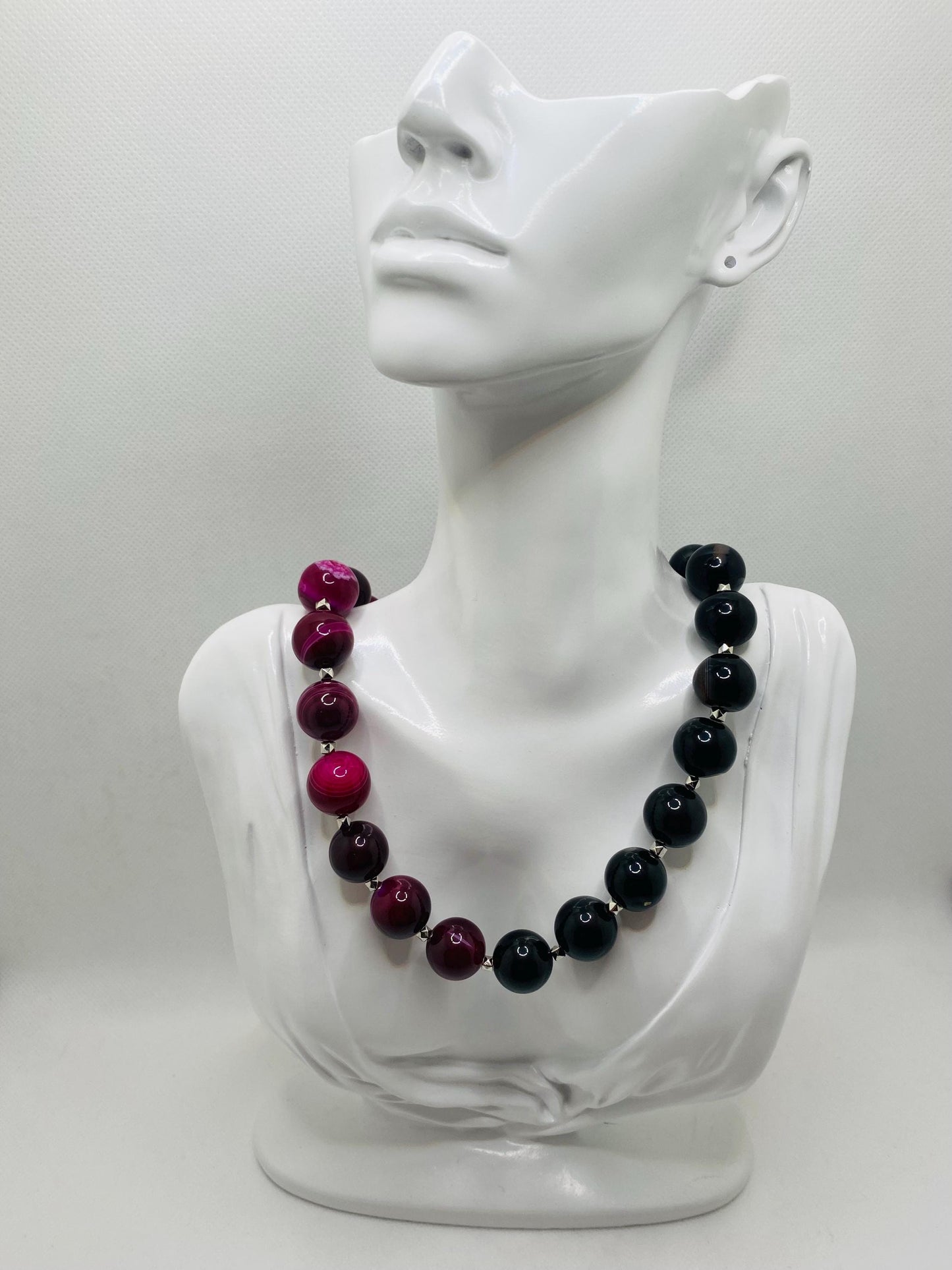 Handmade Black Obsidian & Plum Agate Gemstone Necklace