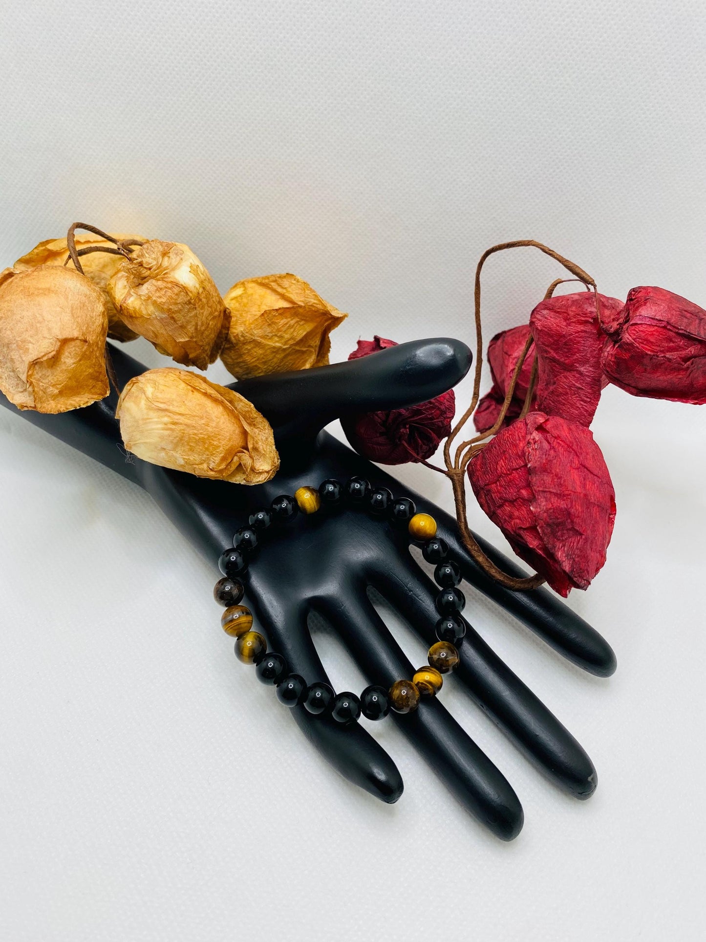 Handmade Onyx & Tiger's Eye Gemstone Beaded Bracelet