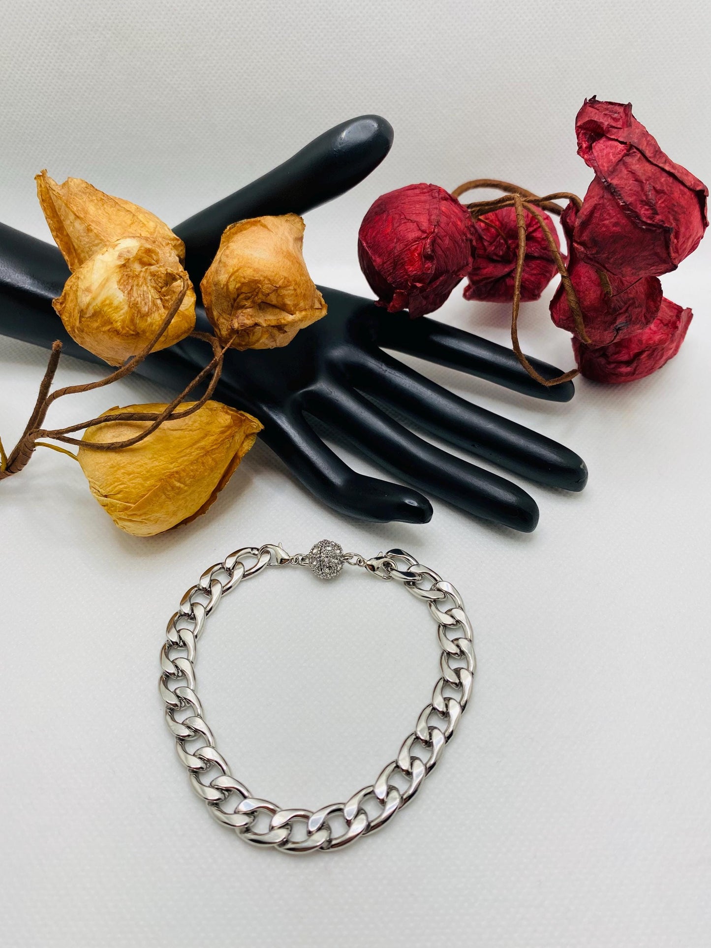 Silver Stainless Steel Cuban Link Bracelet: Unisex Magnetic Clasp