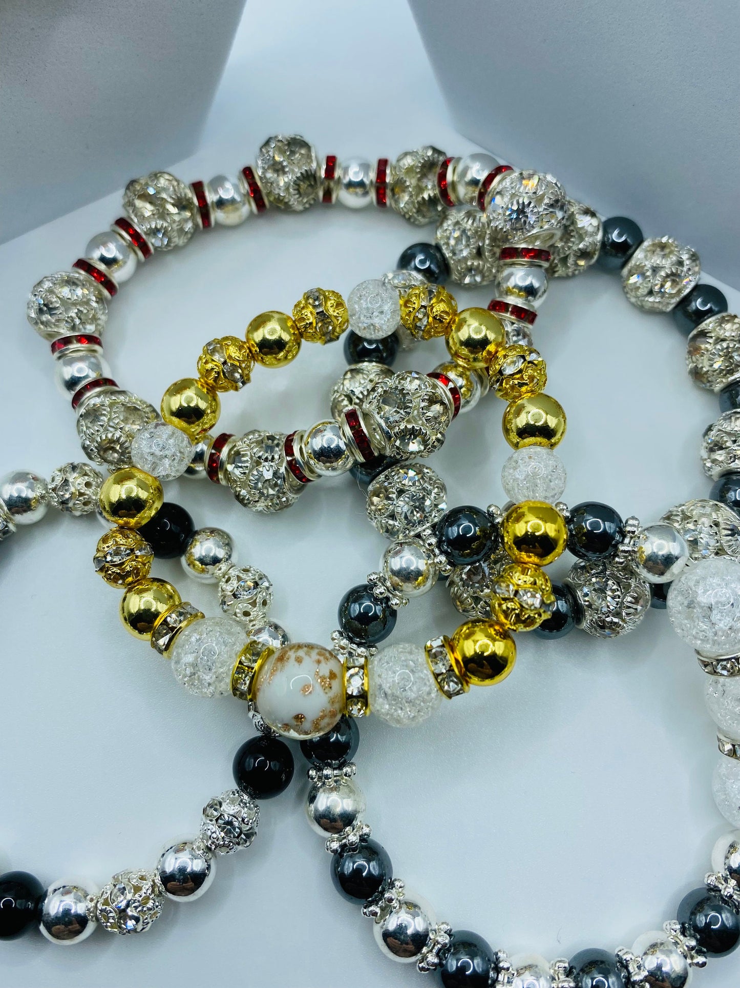 Gold Hematite Bracelet: Lampwork Glass & Crackle Quartz Crystal