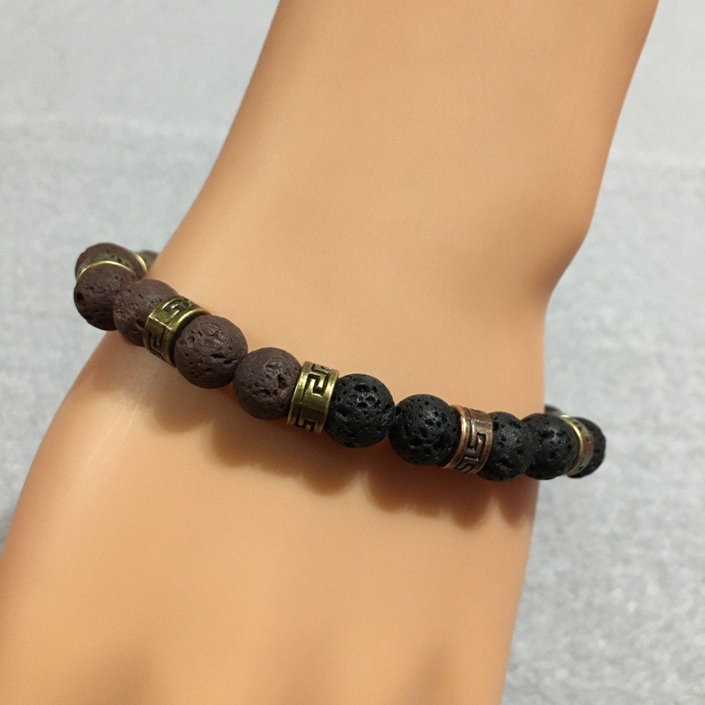 Lava Rock Bracelet: Handmade Essential Oil Diffuser, Tibetan Bronze Spacers