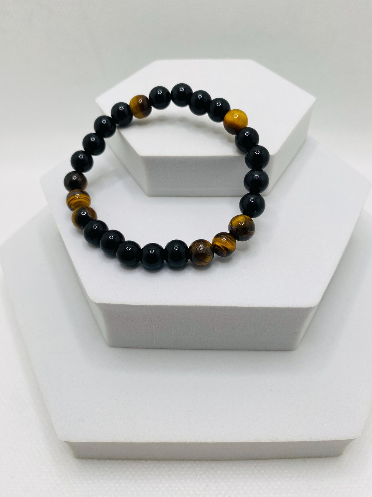 Handmade Onyx & Tiger's Eye Gemstone Beaded Bracelet