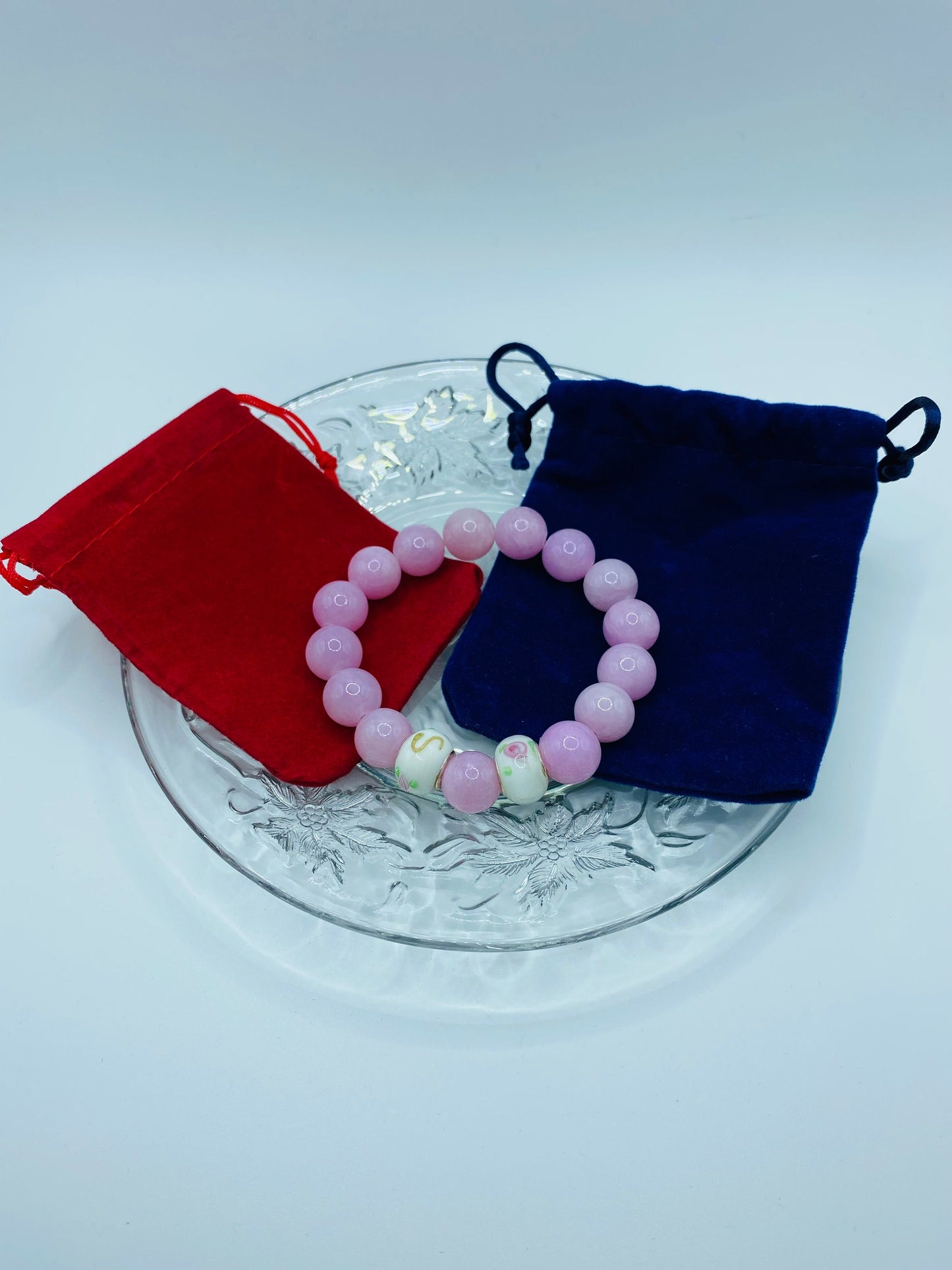 Handmade Lavender Jade Bracelet: Murano Glass Bead Charm Bracelet