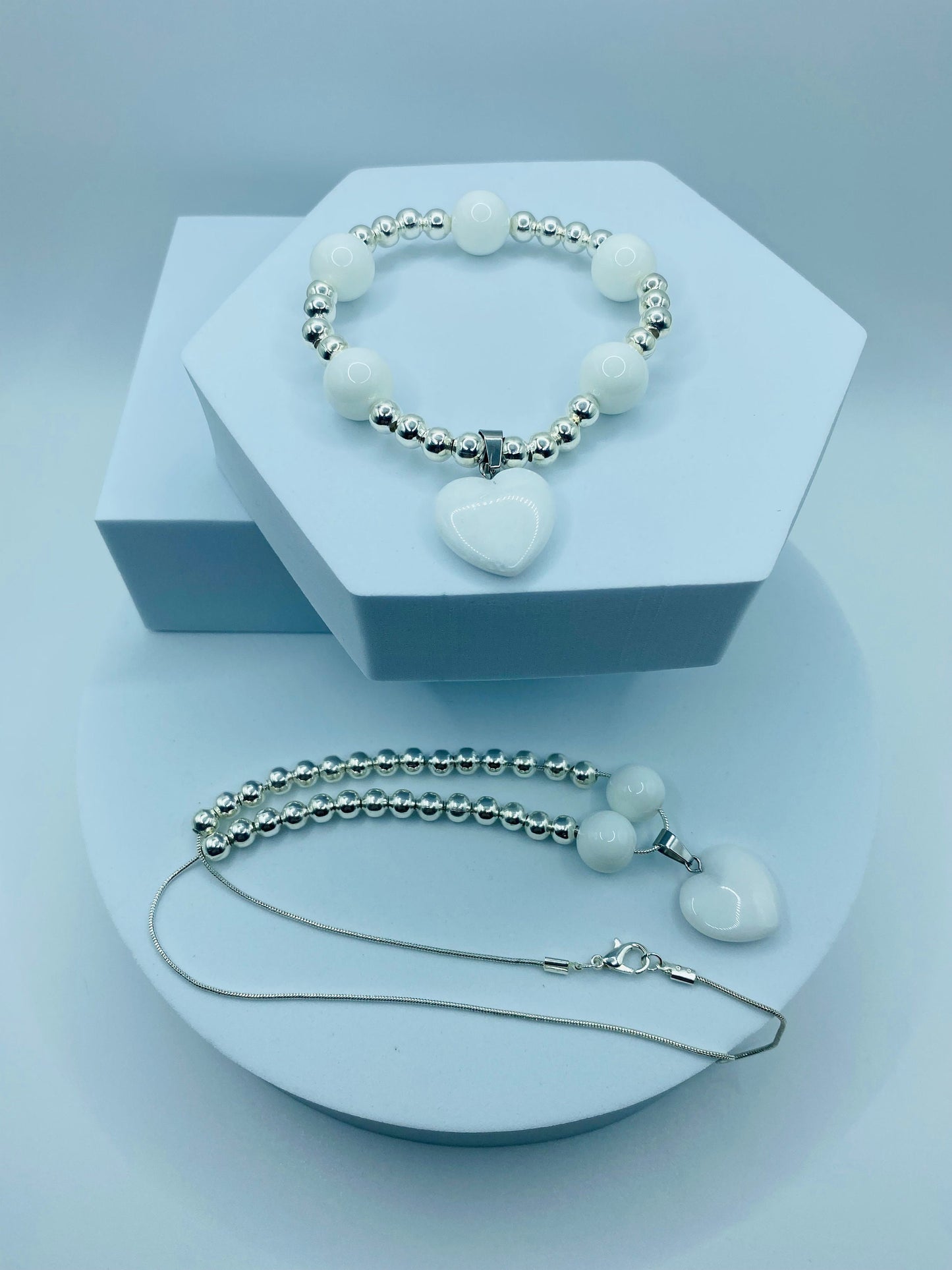 Handmade Jewelry, Womens Necklace & Womens Bracelet with Porcelain and Hematite Gemstone Beads