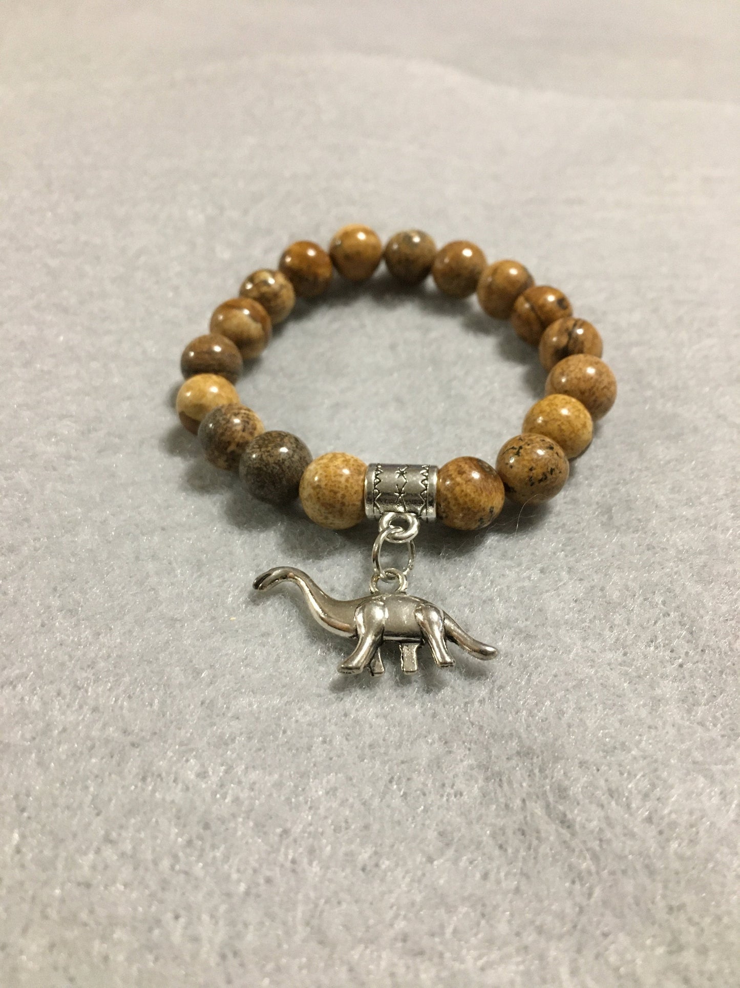 Picture Jasper Dinosaur Bracelet: Brontosaurus Charm, Jurassic Jewelry