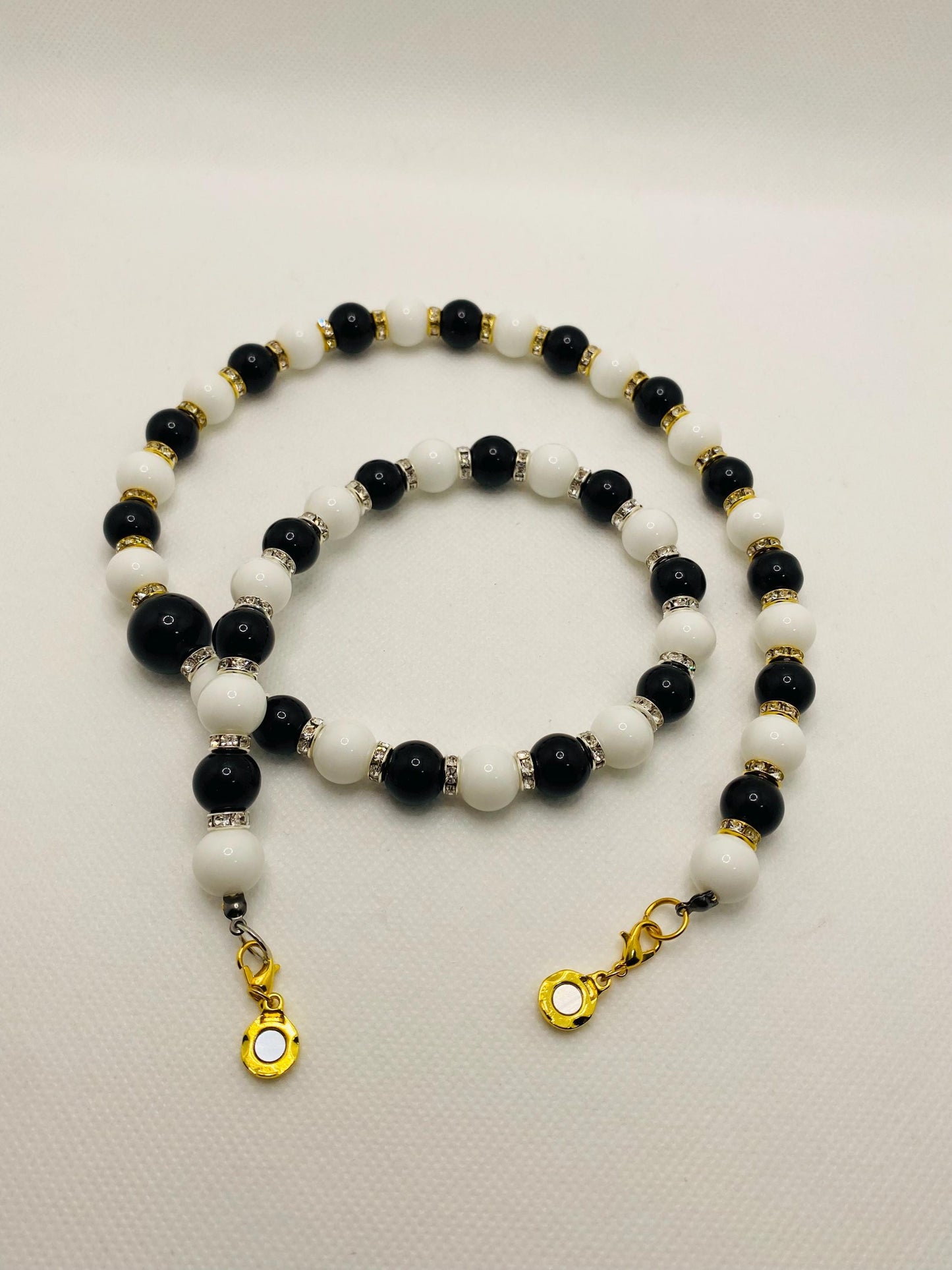 Handmade Onyx Gemstone Necklace: Black & White Beaded Jewelry