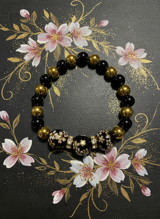 Floral Painted Glass Bead Bracelet - Enhanced