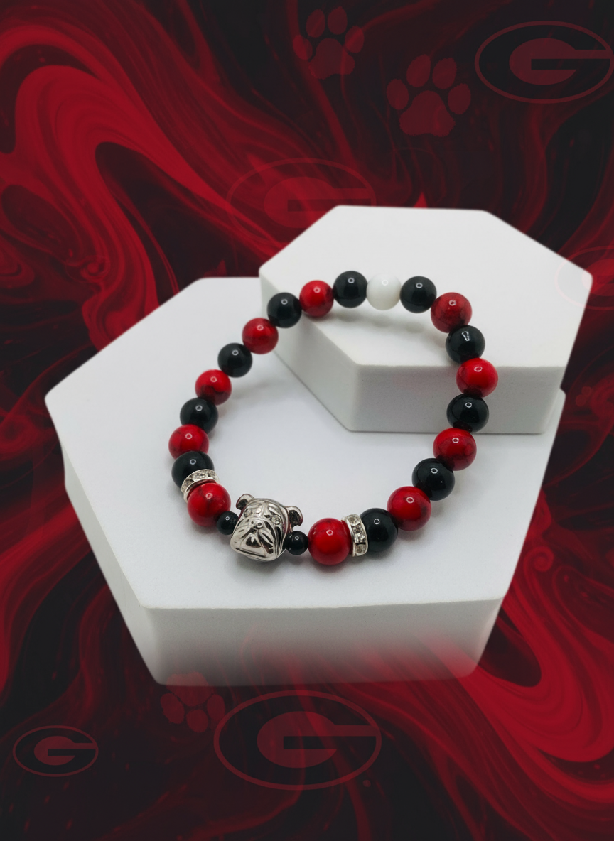 Georgia Bulldogs Red Turquoise Black Onyx Bracelet - Enhanced