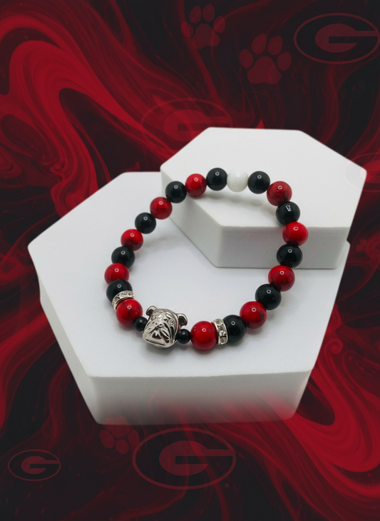 Georgia Bulldogs Red Turquoise Black Onyx Bracelet - Enhanced