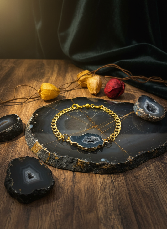 Gold Plated Cuban Link Agate Geode Bracelet - Enhanced