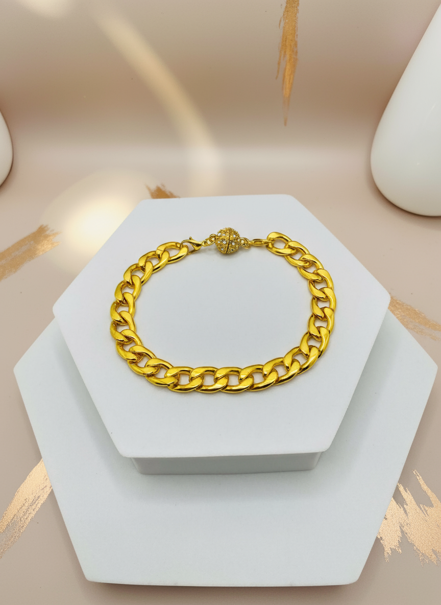 Gold Plated Cuban Link Magnetic Clasp Bracelet - Enhanced