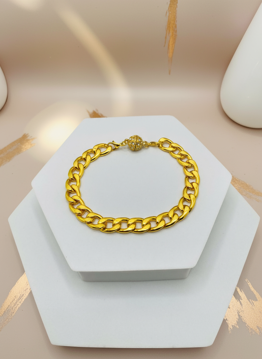 Gold Plated Cuban Link Magnetic Clasp Bracelet - Enhanced