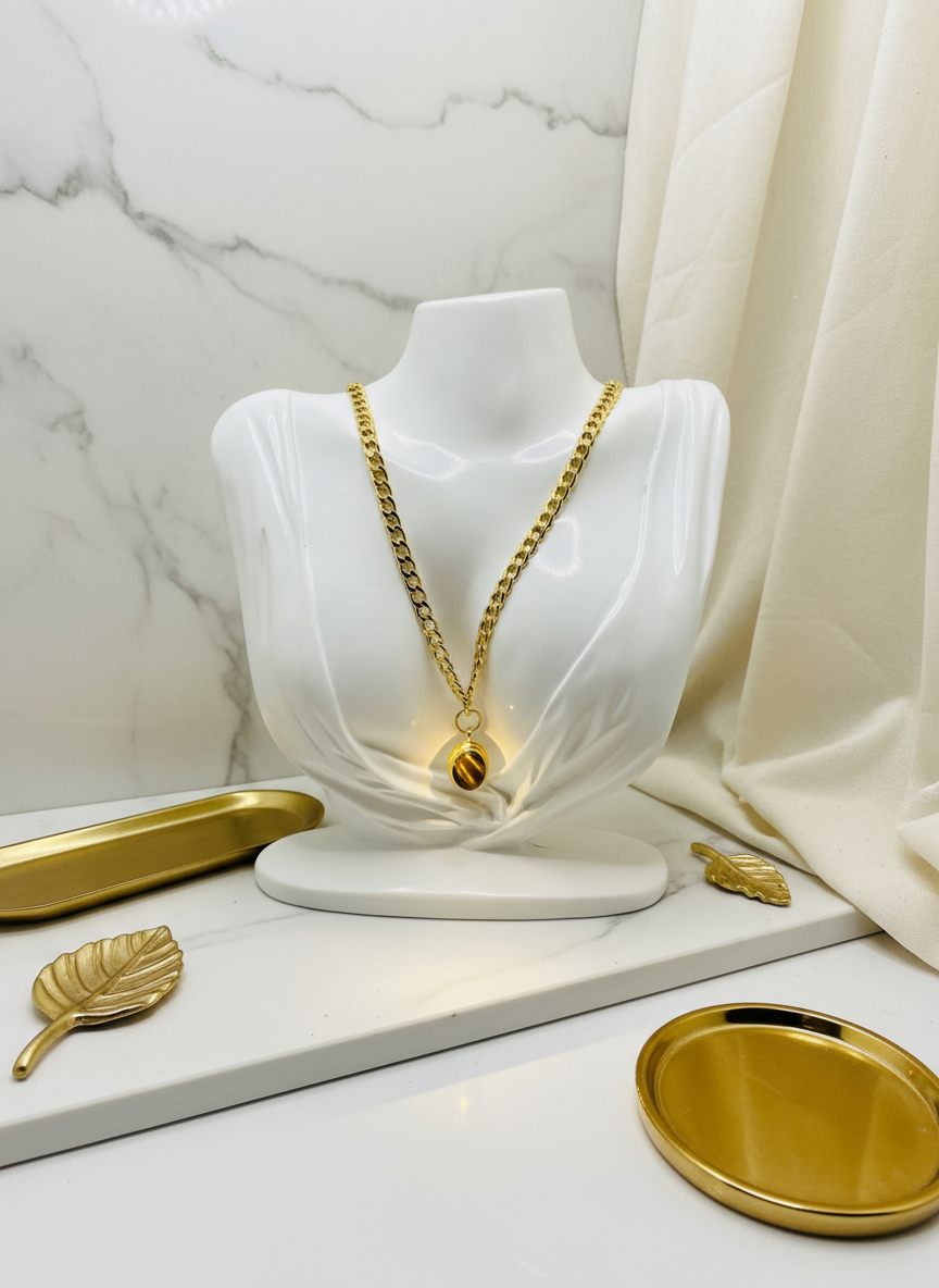 Gold Tigers Eye Pendant Necklace Enhanced
