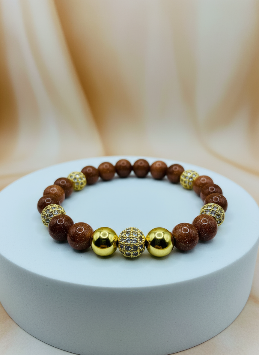 Goldstone 18K Gold Plated Hematite CZ Crystal Bracelet - Enhanced