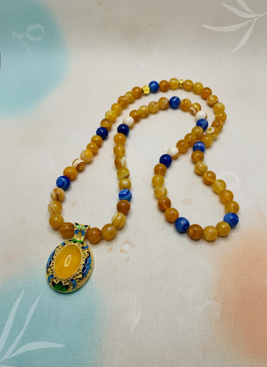 Handmade Chalcedony Pendant Striped Agate Gemstone Boho Necklace - Enhanced