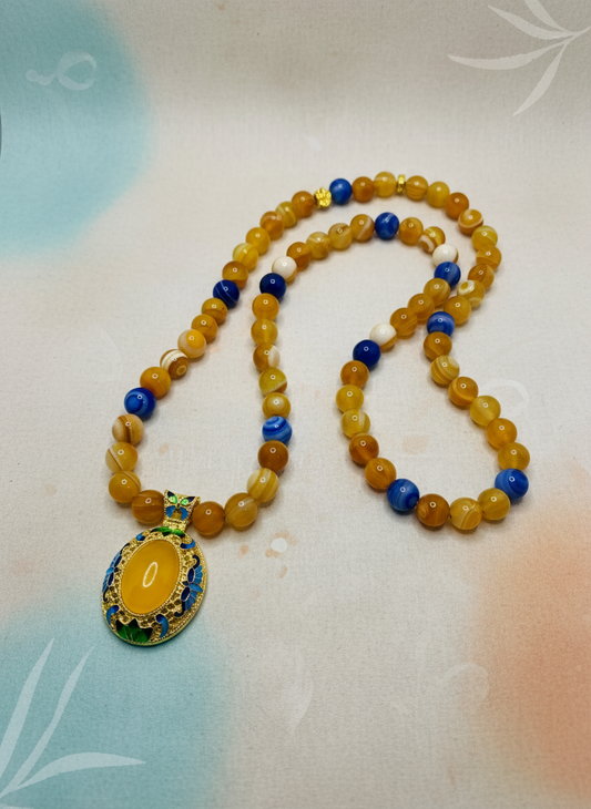 Handmade Chalcedony Pendant Striped Agate Gemstone Boho Necklace - Enhanced