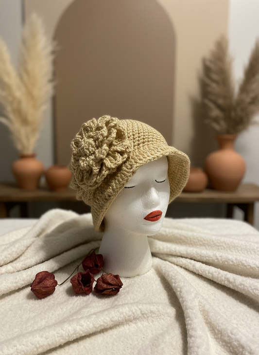 Handmade Crochet Flower Hat Womens Acrylic Beanie - Enhanced