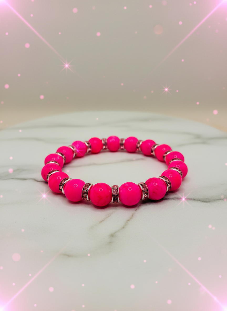 Hot Pink Crystal Glass Pink Rhinestone Bracelet - Enhanced