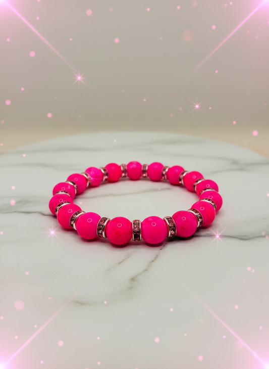 Hot Pink Crystal Glass Pink Rhinestone Bracelet - Enhanced