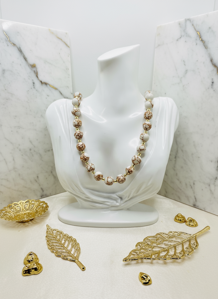 Howlite Gold Hematite Necklace Enhanced