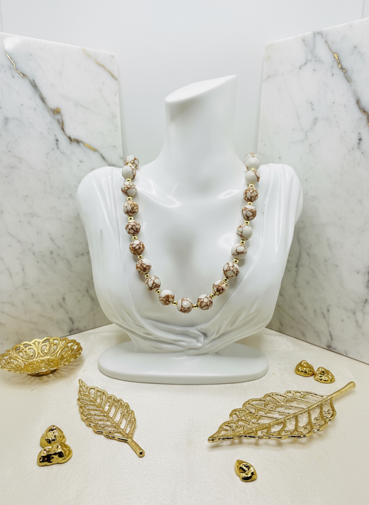 Howlite Gold Hematite Necklace Enhanced