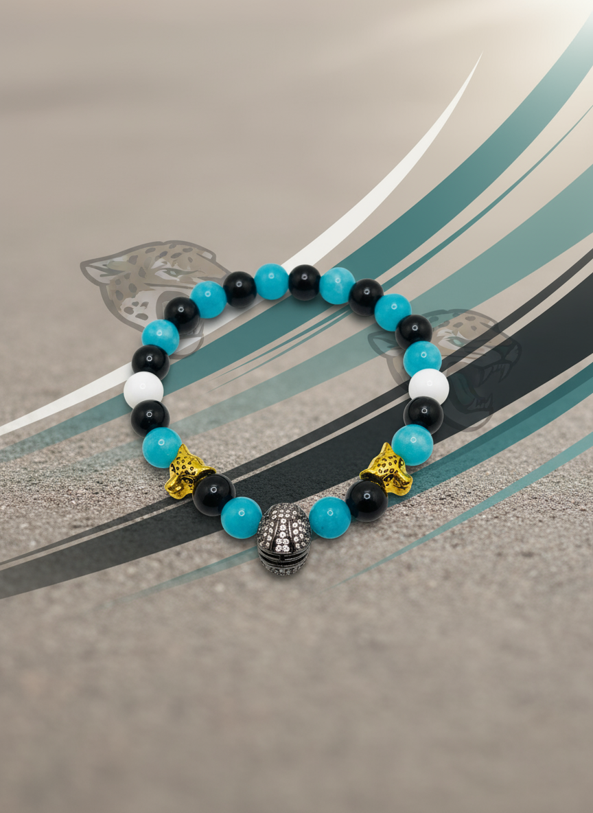 Jacksonville Jaguars Football Helmet Gemstone Bracelet - Enhanced