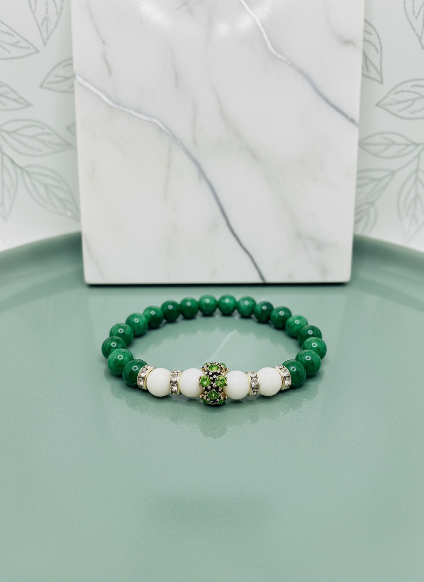 Jade Agate Silver Charm Bracelet - Enhanced