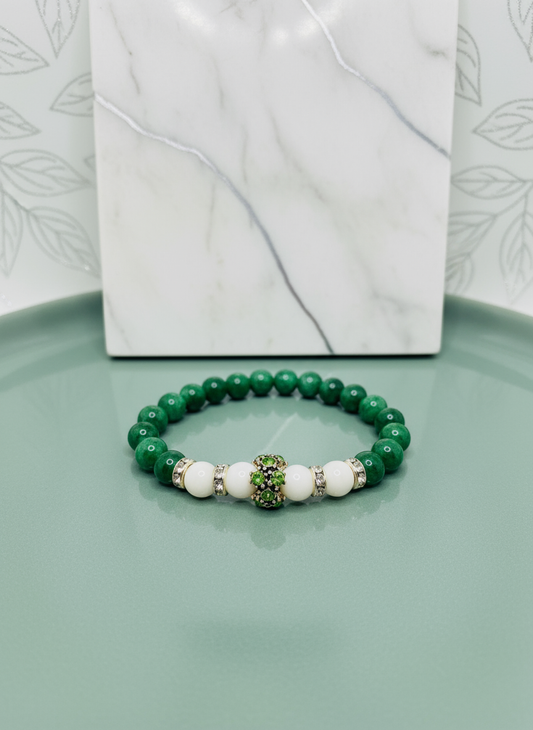 Jade Agate Silver Charm Bracelet - Enhanced