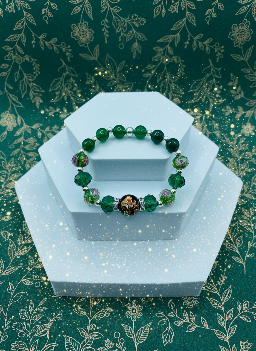 Jade Lampwork Floral Bracelet - Enhanced