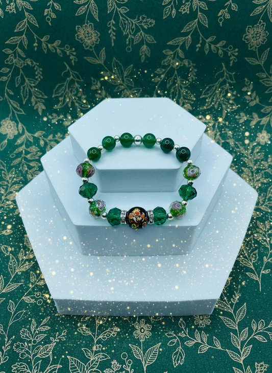 Jade Lampwork Floral Bracelet - Enhanced