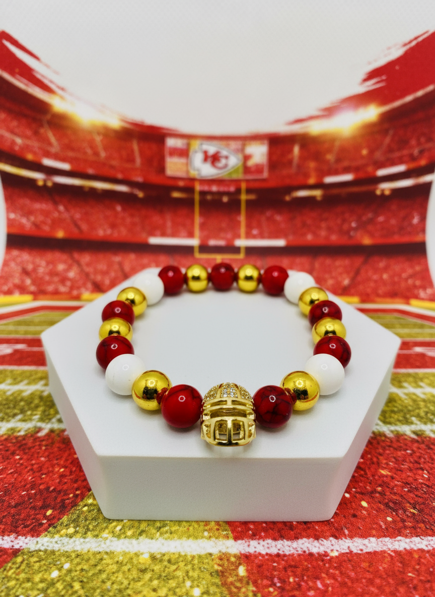Kansas City Chiefs Gemstone Football Helmet Bracelet - Enhanced