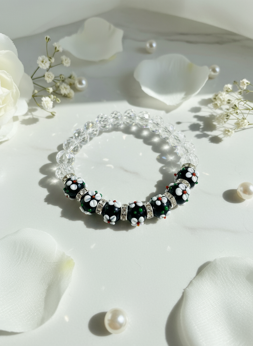 Lampwork Floral Glass Bracelet Enhanced
