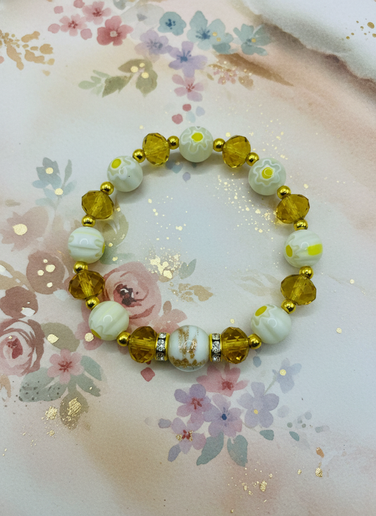 Lampwork Glass Bead Crystal 18K Gold Hematite Bracelet - Enhanced