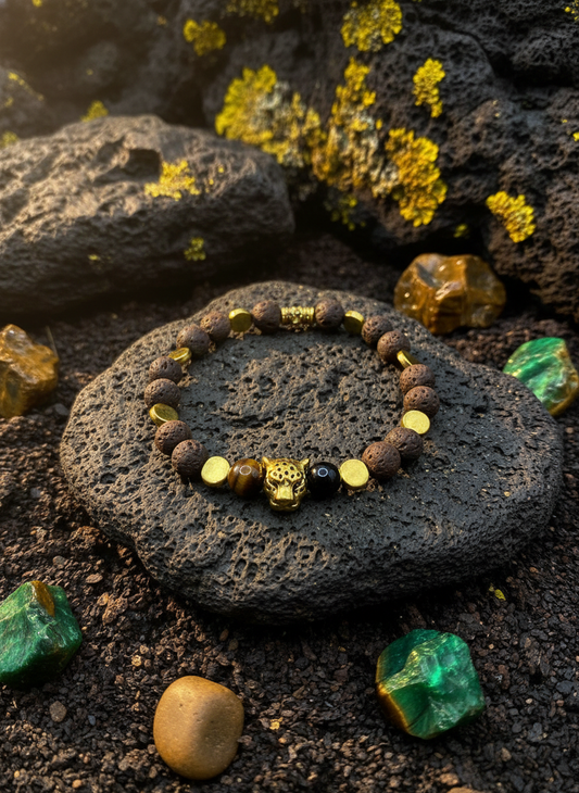 Lava Rock Bracelet with Leopard Charm Background