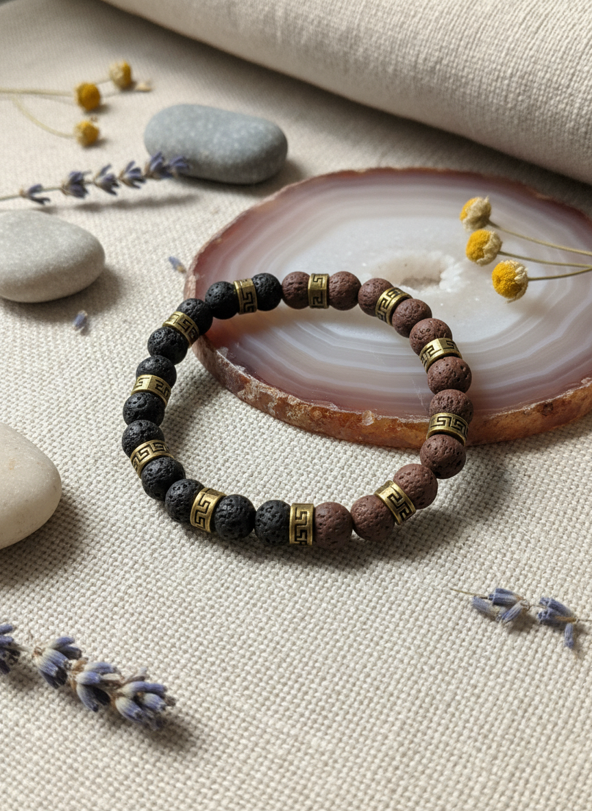 Lava Rock Essential Oil Diffuser Tibetan Bronze Bracelet - Enhanced