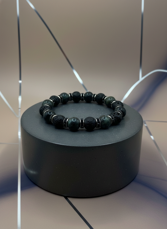 Lava Rock Labradorite Rhinestone Accents Bracelet - Enhanced