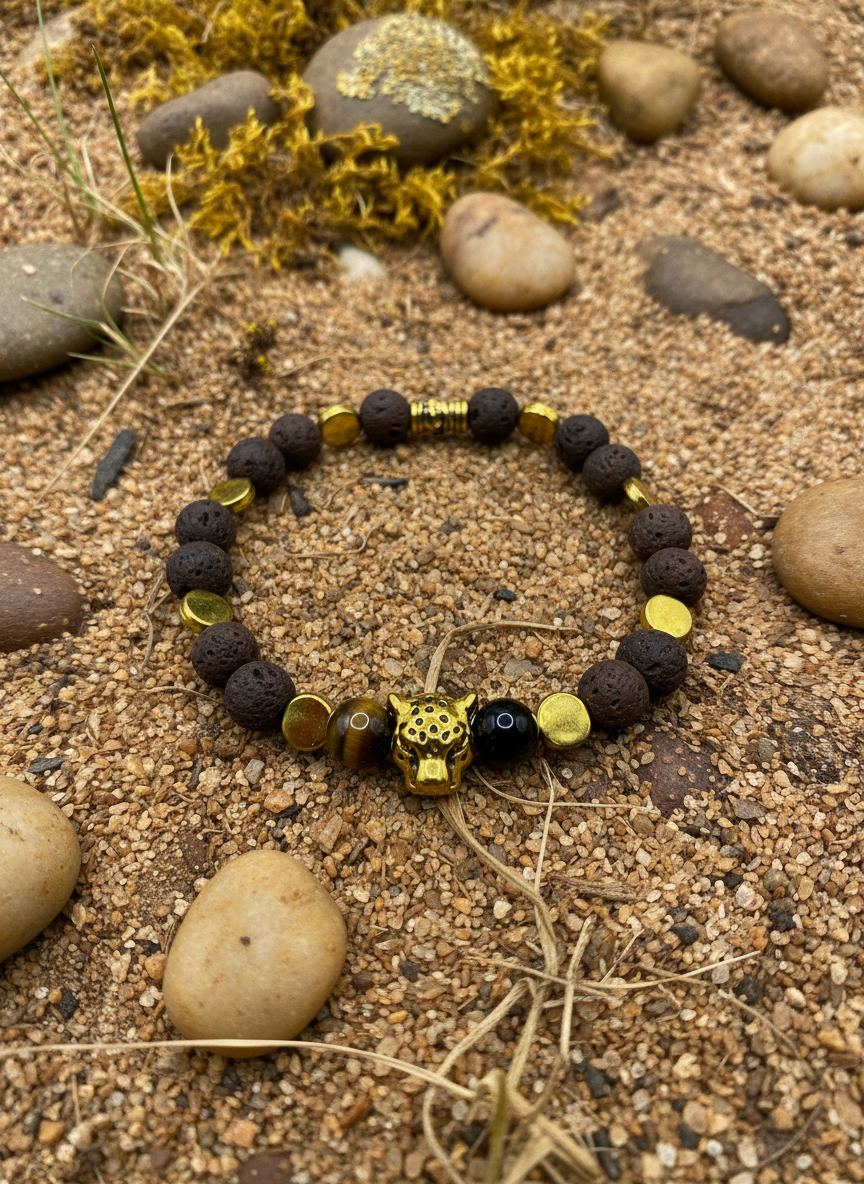 Lava Rock Leopard Bracelet - Natural Realistic Style