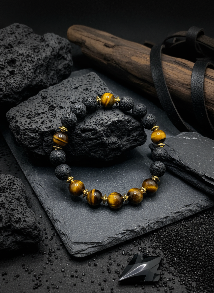 Lava Rock Tigers Eye Bracelet Enhanced