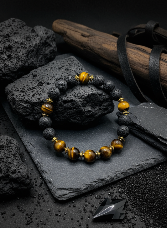 Lava Rock Tigers Eye Bracelet Enhanced