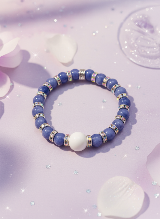 Lavender Jade Porcelain Rhinestone Bracelet - Enhanced